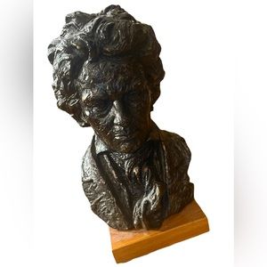 Vintage 1960s Beethoven Hand sculptured Austin Productions Statue on wood signed